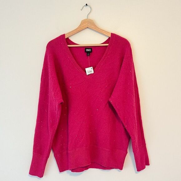 INC International Concepts Pink V-Neck Shine Sweater NEW Size XL - Picture 3 of 8